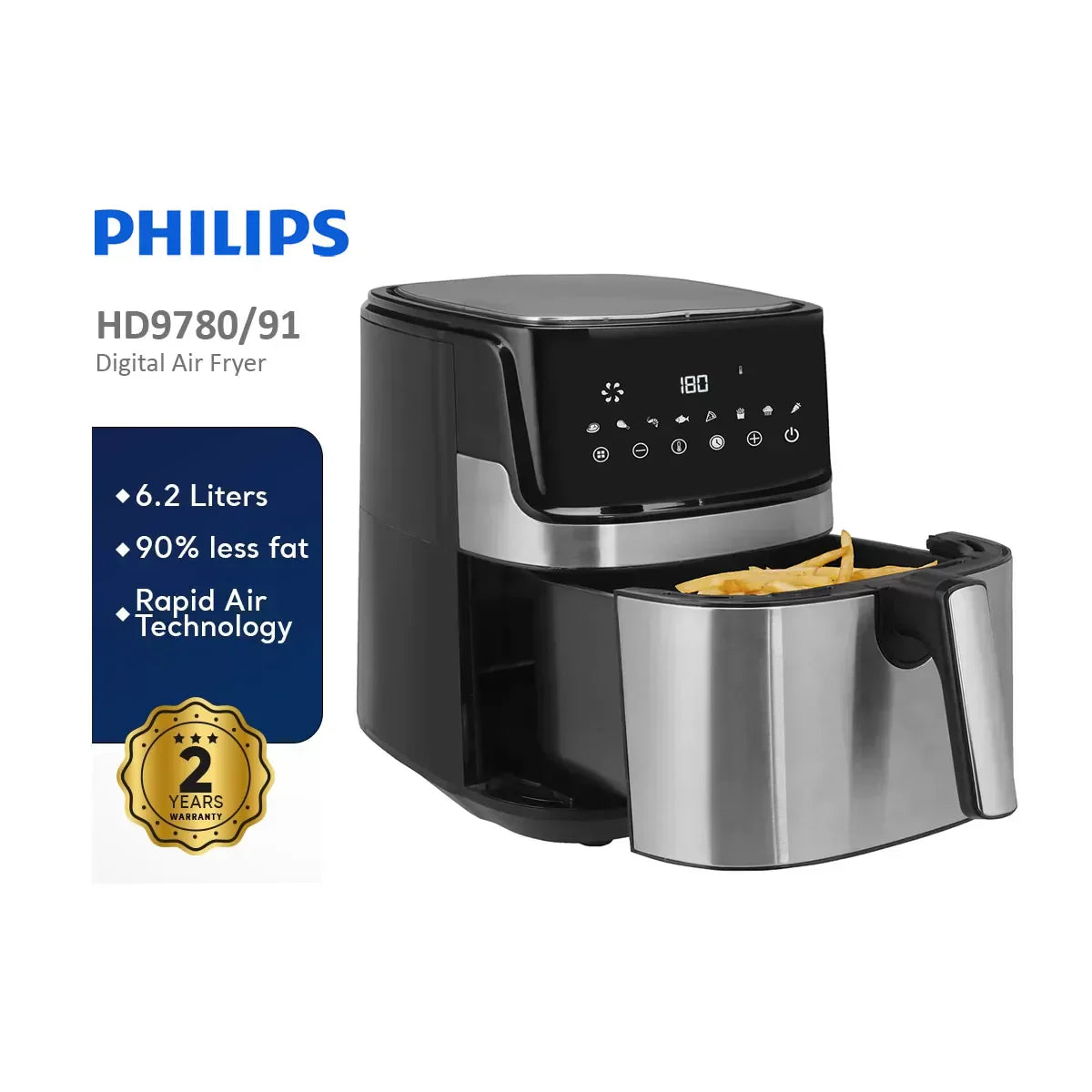 Philips Essential Airfryer XL 2.65lb/6.2L Capacity Digital Airfryer with Rapid Air Technology, Easy Clean Basket, Black