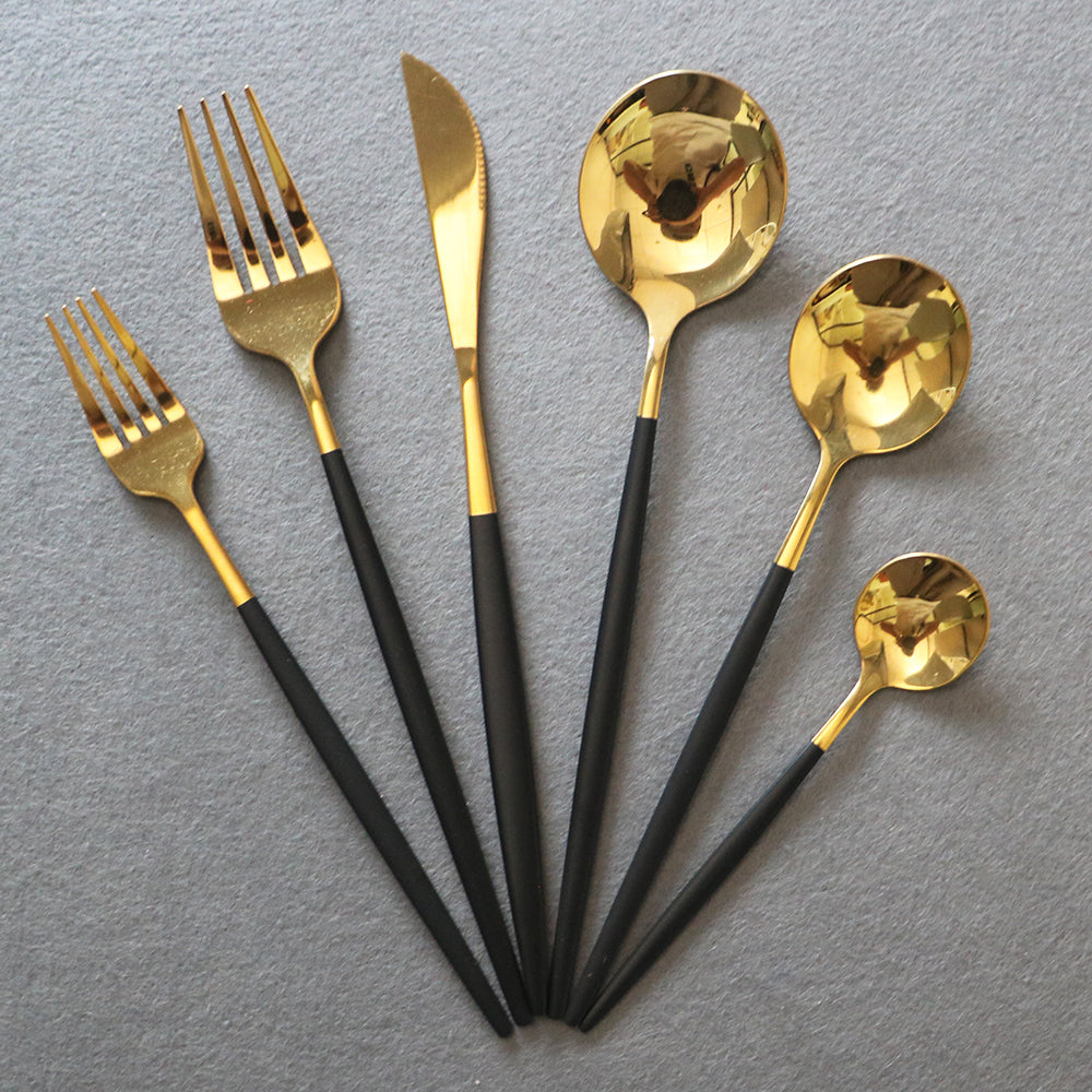 Lot Imported 24 Piece Golden & Black Cutlery set